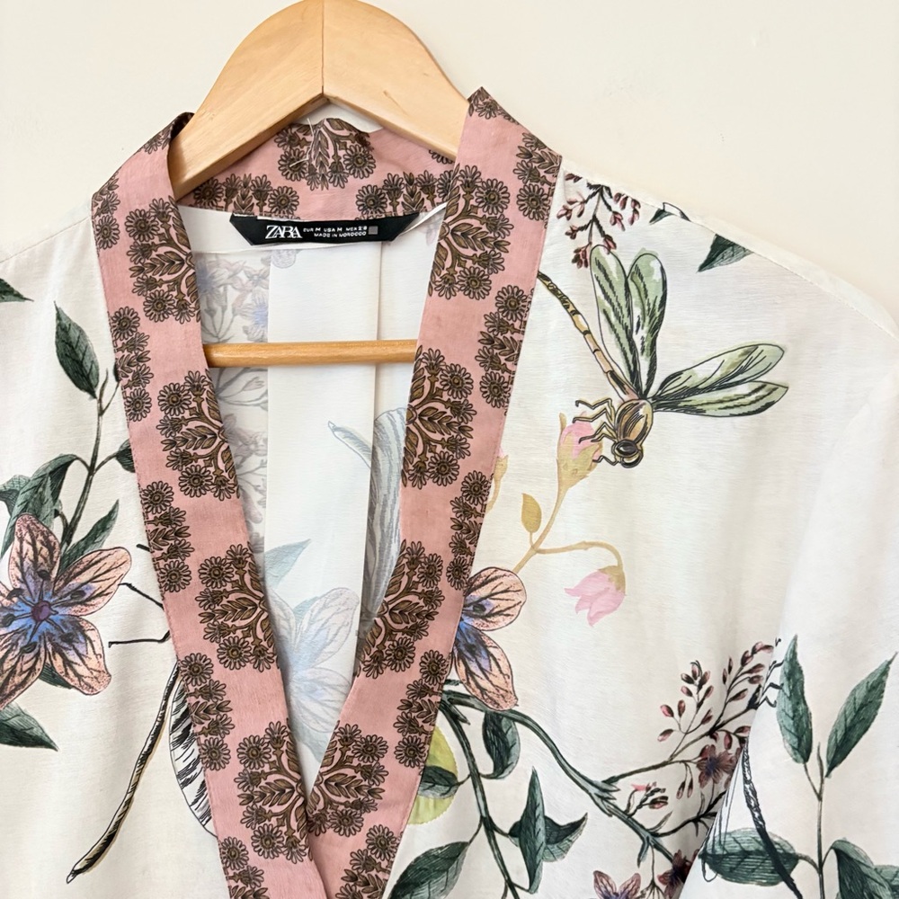 Zara Floral Kimono Print Tie Waist‎ Wide Sleeve Size Medium - Picture 5 of 14